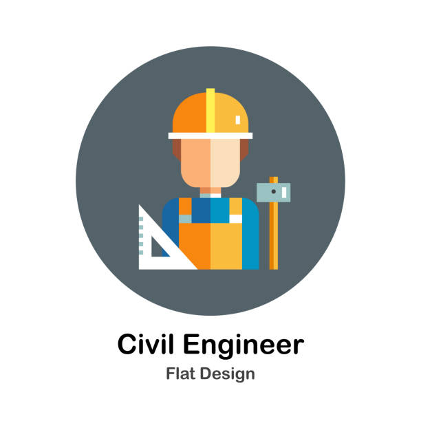 Male civil enigneer with equipments flat icon